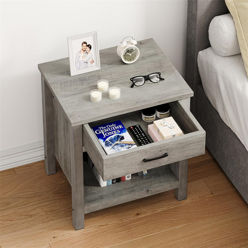 Gracie Oaks Jazlee Grey Nightstand Set Of 2 Beside End Table For Bedroom Living Room Nursery Office Wood Night Stand Side Table With Drawer And Storage Shelf Easy Assembly Wayfair